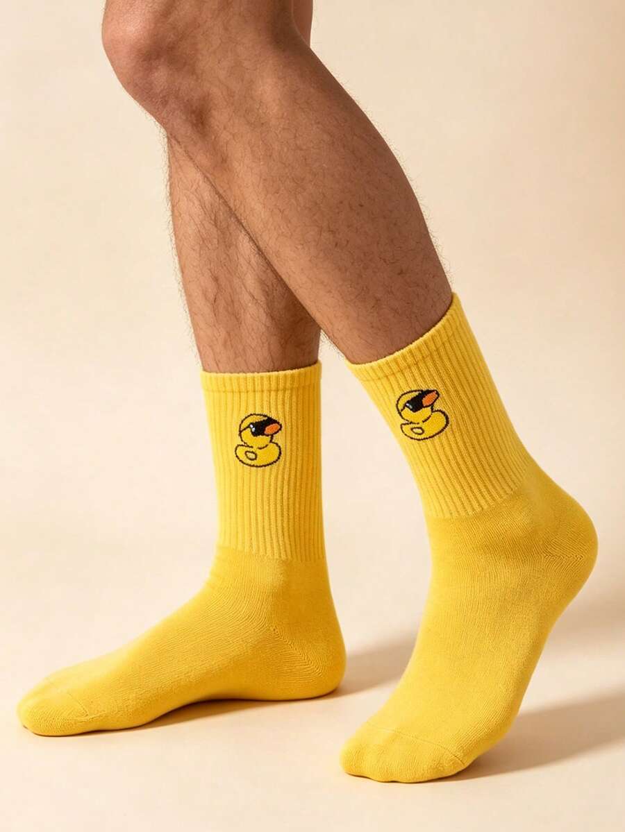 1 par de calcetines tipo barco con estampado de dibujos animados para hombre - Amarillo - Ver 1