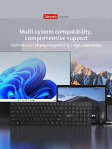Lenovo 2.4G Wireless Keyboard And Mouse Combo, 105 Keys, Slim , Minimalist And Fashionable Design, Suitable For Business Office, Home, Laptop, Tablet - Black - View 6