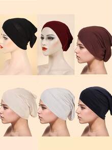 Women's Mercerized Cotton Beanie Hat, Suitable For Daily Wear - Black + Burgundy + Coffee + Light Khaki + Light Gray + Navy Blue - View 3
