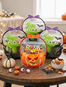 20pcs Halloween Plastic Pumpkin Cauldron Handheld Sealed Candy Bags, Holiday Party Decoration Supplies - Multicolor - View 2