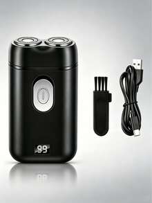 1 Piece USB Rechargeable Electric Shaver With LED Display For Men, Rotary Shaver - Black - View 3