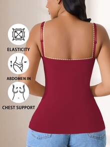 CELILIN Red Adjustable Strap Seamless Camisole, Breathable Skin-Friendly Tummy Control Slimming Innerwear - Red - View 3