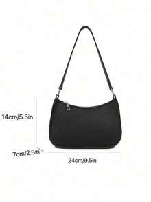 Novachic Women's Autumn Shoulder Bag, Minimalist Style, Zipper Closure, Vintage Design, Suitable For Multiple Occasions - Black - View 3