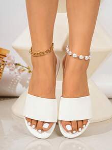 Louis Elegant Women's Shoes, 1 Pair Of Summer Minimalist Pure White Flat Sandals, Round Toe Design Women's House Slippers, Non-Slip Sole Women's Bathroom Slippers, Also Suitable For Beach, Party, Apartment, Vacation And Other Multiple Scenes Commuter White Women's Shoes - White - View 7
