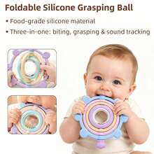 Rotatable Silicone Teething Toy, Baby Teether, Bell-Shaped, Multiple Textures, Colorful, Relieves Teething Pain, Can Be Frozen - 淡紫色 - 查看 4