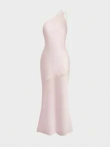 QUNGIGU Women's One Shoulder Long Mermaid Hem Satin Luxury Formal Evening Gown, Suitable For Wedding Guest, Graduation Ceremony - Pink - View 7