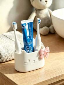 Madebyblanc Cat Toothbrush Holder, 3-Compartment No-Drill Bathroom Storage Rack, Suitable For Toothbrushes, Toothpaste And Cleaning Supplies, Sturdy Fresh Style Desktop Accessory, Suitable For Bathroom And Kitchen - Multicolor - View 7