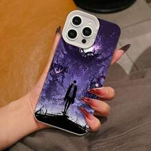 1pc Black Demon Anime Personalized Pattern Full Coverage Shockproof TPU Phone Case, Compatible With Apple 16 15 14 13 12 11 Pro Max - Purple - View 1