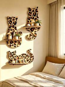 1PC Cat-Shaped Wall Shelf Animal-Shaped Floating Shelf Bohemian Style Wall Storage Rack Room Decor Shelf  Bedroom Decor Key Hanger Rack Aromatherapy Display Shelf Balcony Plant Shelf Suitable For Bedroom Living Room Balcony Kitchen - Multicolor - View 2