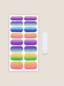 Pegatina de uñas de gel sin hornear color rosa coral, película de aceite para uñas, pegatina de uñas impermeable, pegatina de unicolor, pegatina de polvo de cebolla verde, pegatina de color degradado saltarín, pegatina completa - Multicolor - Ver 3