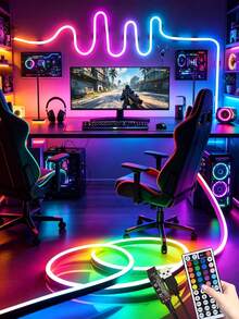RGB 霓虹燈條 LED 燈條 矽膠繩燈 USB 供電 柔性燈條，配備 44 鍵遙控器，適用於遊戲室、派對、牆面、天花板、居家、房間、花園、聖誕節、電視/電腦背光裝飾、家居裝飾、節日裝飾、派對裝飾、生日裝飾、萬聖節裝飾 - RGB - 查看 9