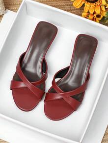 Sandali da donna con zeppa 3,5 cm, nuovo stile 2026, suola spessa, comodi, punta aperta, semplici, fondo morbido, non affaticanti, alla moda, per uso esterno - Rosso - Visualizzare 1