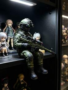 1件特種部隊士兵動作公仔，配夜視鏡與突擊步槍，軍事戰術坐姿人偶，書架桌面裝飾，適用居家與辦公室 - A - 查看 10