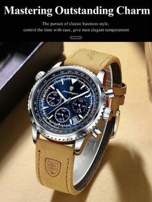 POEDAGAR 1 Stück Herren Casual Date Chronograph Quarz Uhr mit PU-Lederarmband, Business wasserdichte Leuchtuhr geeignet für Arbeitsanlässe, Geschenke für Männer - Einheitsgröße - Übersicht 10