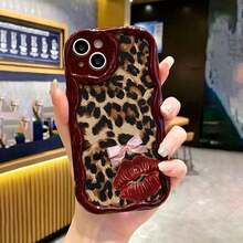 豹紋印花波爾多紅奶油圖案軟殼手機殼，適用 IP17/IP17PROMAX/iPhone16/iPhone16Pro/iPhone16ProMax/iPhone15/XR/7P8P/P12ProMax/P13ProMax/P14ProMax/P13/P14/P11/P12/P14，女性用防摔 XS/S/XSMax/78GES2，可愛時尚加厚保護手機殼 - 彩色 - 查看 4