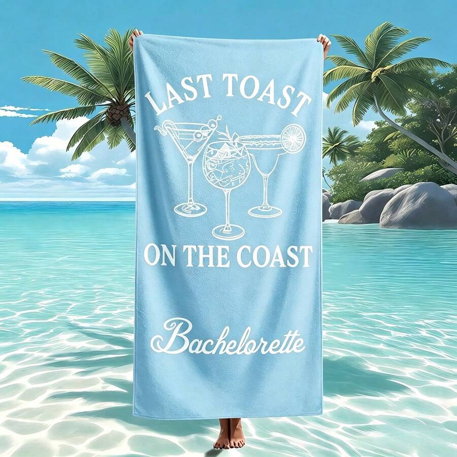 1PC 29x58 Inch Last Toast On The Coast Bachelorette Microfiber Beach Towel, Cocktail Design Bridesmaid Gift, Nautical Beach Party Favor For Bride Squad, Coastal Bridal Shower Accessory, Fun Wedding Weekend Towel For Beach Swimming Travel Use - Blue - 查看 1