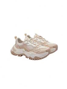 CAMEL CROWN Women's Spring Thick-Soled Height-Increasing Breathable Versatile Fashionable Casual Sports Chunky Sneakers - White Rice Apricot - View 3