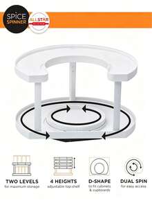 2-Tier Spice Rack Organizer For Cabinet | Rotating Lazy Susan Spice Organizer Holds 40 Spice Jars | Countertop & Pantry Spice Shelf For Kitchen Organization & Storage (White) - View 5