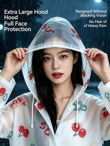 女款加厚高品質防風 EVA 加固長袖連帽雨衣，適合戶外騎行、徒步、划艇和摩托車騎乘（成人雨衣），伴娘禮物、海灘、旅行和生日禮物 - 男女通用款 - 查看 4