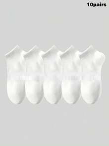 5/10/20/30 Pairs Multi-Color Mixed Fashion Casual Couple Women's Short Socks, Men's Socks, White Socks, Adult Socks, Women's Boat Socks, Men's Boat Socks, Student Socks, Summer Socks, Suitable For All Seasons, Perfect For Home And Travel Use - White - View 8