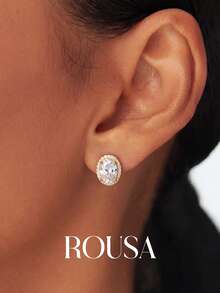1 Pair Women's 925 Sterling Silver Exquisite Oval Stud Earrings, Sparkling Small Elegant Daily Decorative Jewelry - Oval - View 3
