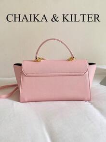 CHAIKA & KILTER 1件裝純色PU布料女款時尚翼形手提包，金屬鎖扣開合，頂部單手柄，可拆卸可調節肩帶，可手提、肩背或斜跨，適合日常購物 - 粉色 - 查看 9