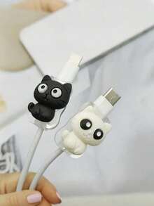 4pcs Cute Cat Design Data Cable Protector, Durable, Tear-Resistant, Perfect Gift For Christmas, New Year Or Birthday, Phone Charger Accessory, Desktop Cable Management, Fun Cable Protector - Black and White - View 5