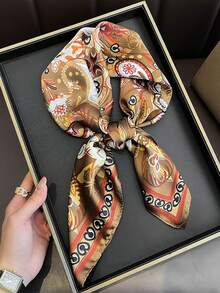 1pc 65*65cm Coffee Brown Ornate Full Floral Paisley Print Satin Imitation Silk Scarf Thin Multi-Use Scarf For Neck/Shawl/Waist All Seasons Daily Party - Multicolor - View 5
