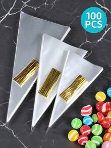 100 buah Kantong Kemasan Snack Berbentuk Kerucut, Kantong Kemasan Transparan Motif Bunga dengan Pengikat Putar - Kemasan Hadiah DIY - Tersedia 3 Ukuran - Cocok untuk Permen, Kue Kering, Snack, Cokelat, Marshmallow, Kue Pastri, Popcorn, dan Lainnya - beraneka warna - View 1