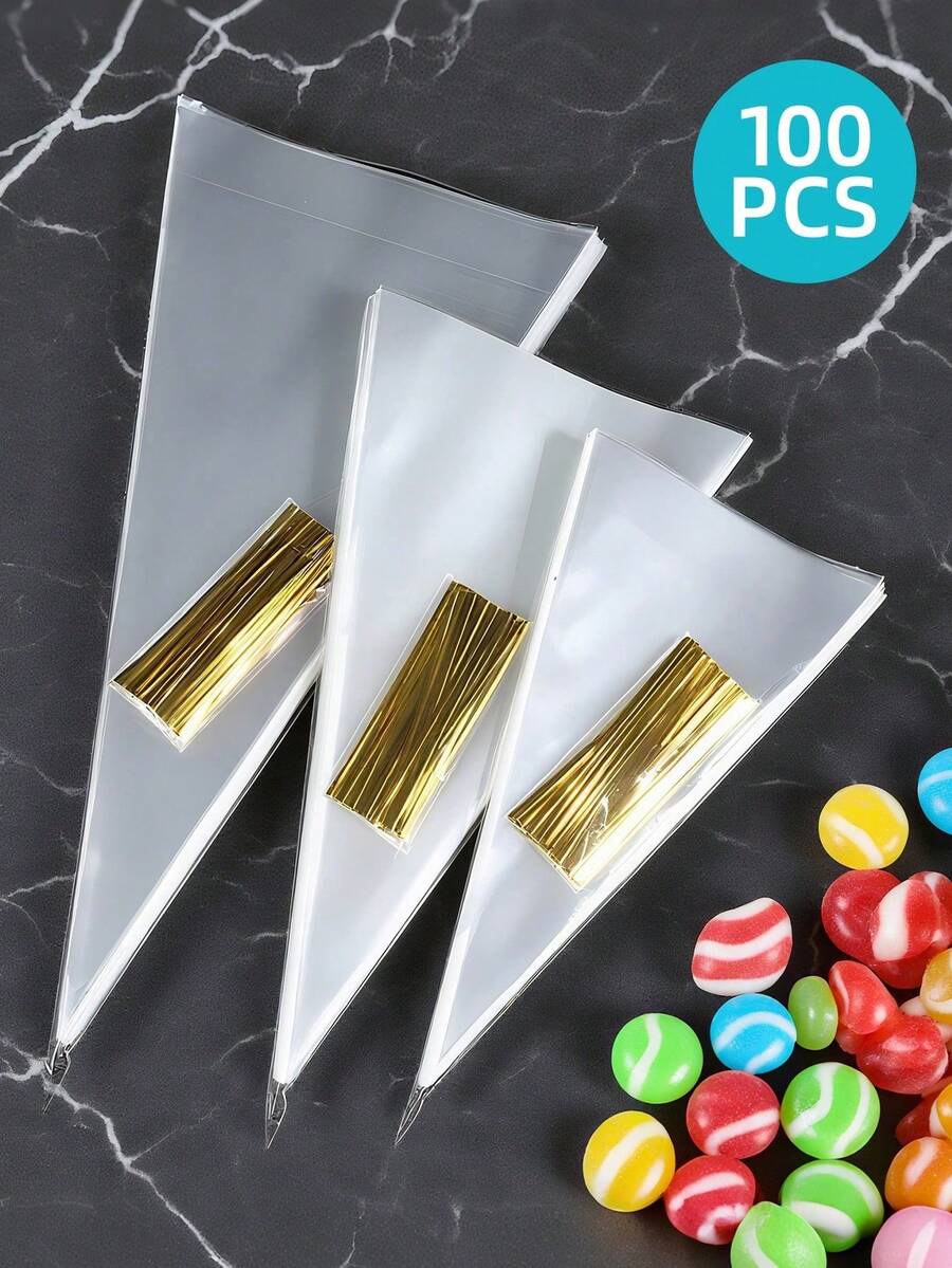 100 buah Kantong Kemasan Snack Berbentuk Kerucut, Kantong Kemasan Transparan Motif Bunga dengan Pengikat Putar - Kemasan Hadiah DIY - Tersedia 3 Ukuran - Cocok untuk Permen, Kue Kering, Snack, Cokelat, Marshmallow, Kue Pastri, Popcorn, dan Lainnya - beraneka warna - View 1