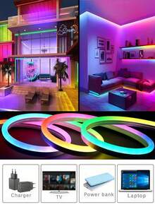 RGB 霓虹燈條 LED 燈條 矽膠繩燈 USB 供電 柔性燈條，配備 44 鍵遙控器，適用於遊戲室、派對、牆面、天花板、居家、房間、花園、聖誕節、電視/電腦背光裝飾、家居裝飾、節日裝飾、派對裝飾、生日裝飾、萬聖節裝飾 - RGB - 查看 8