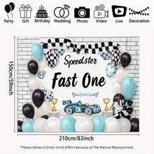 2D Flat, 1pc Background Banner, Racing Elements With " Fast One" Pattern, Party Decoration, Suitable For Indoor And Outdoor Racing Theme Celebrations, Photography Backdrop Selfie Wall Decor - View 2