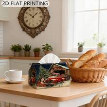 1pc 2D Flat Printed Tissue Box, Christmas Tree Barn Pickup Truck Pattern, Tissue Storage Box, Rectangular Tissue Box, Kitchen Gadget, Car Tissue Box, Lightweight Tissue Dispenser, Decorative Dust-Proof Tissue Box - Multicolor - View 9