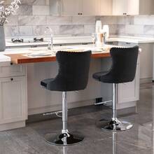 Swivel Bar Stools In Velvet, Adjustable Seat Height From 63.5 To 84 Cm, Base, With Comfortable Padded Backrest, Perfect For Home, Pub Or Kitchen Island. Set Of 2, DE1712GY, Grey. - Black - View 9