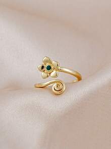 1pc Minimalist Floral Design Toe Ring, Suitable For Women's Daily, Summer Beach, Vacation, Party Wear - Gold - View 7