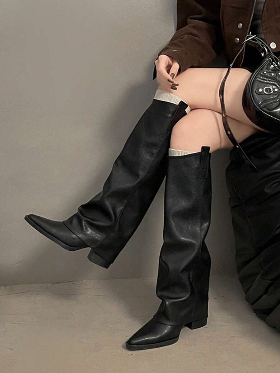 時尚女款西式騎馬高筒靴 尖頭冬季靴 高端優雅知性女靴