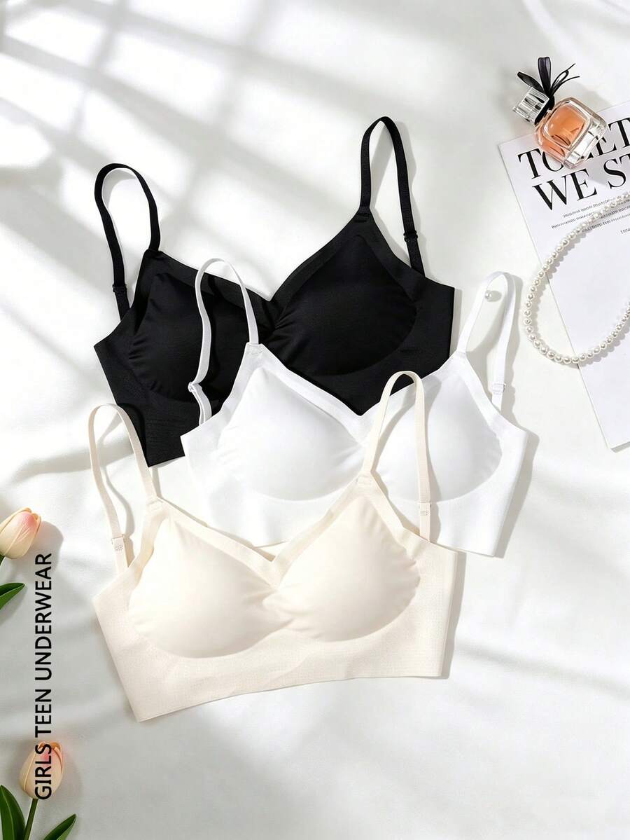 3pcs/Set Seamless Cross-Back Sports Bra For Teen Girls, Backless Design, Comfortable & Minimalist, Suitable For 13-16 Years Old - Multicolor - View 1