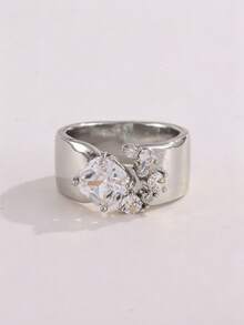4pcs/2pcs Set Couple Geometric Zirconia Rings, Square & Asymmetric Combination Sparkling Personalized, Couple Hip-Hop Street Style Stackable Rings, Suitable For Back To School Season, Couple Outfits, Anniversary And Holiday Jewelry - Women's Open Ring Two-piece Set - View 7