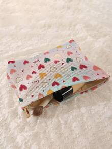 1pc Portable Cosmetic Storage Bag Heart Pattern Double-Sided Printed Travel Zipper Makeup Bag Multi-Functional Toiletries Organizer - Multicolor - View 4