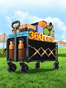 Foldable Camping Trolley, Made Of Wear-Resistant Large-Capacity Oxford Cloth, Constructed With Thickened Stable Steel Frame, Equipped With Smooth Universal Large Wheels And Retractable Pull Rod, Easy For Outdoor Transportation - Multicolor - View 7