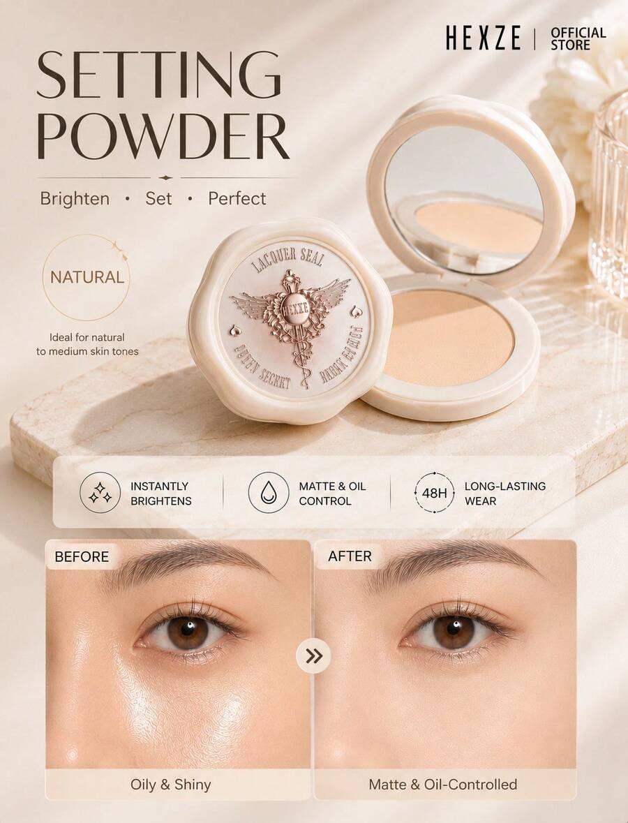 HEXZE Setting Powder Brightening Oil Control Loose Setting Powder Matte Pore-Less Waterproof Long Lasting Pressed Powder Beauty Makeup Face #Natural For Natural Skin Tone - Natural - View 1