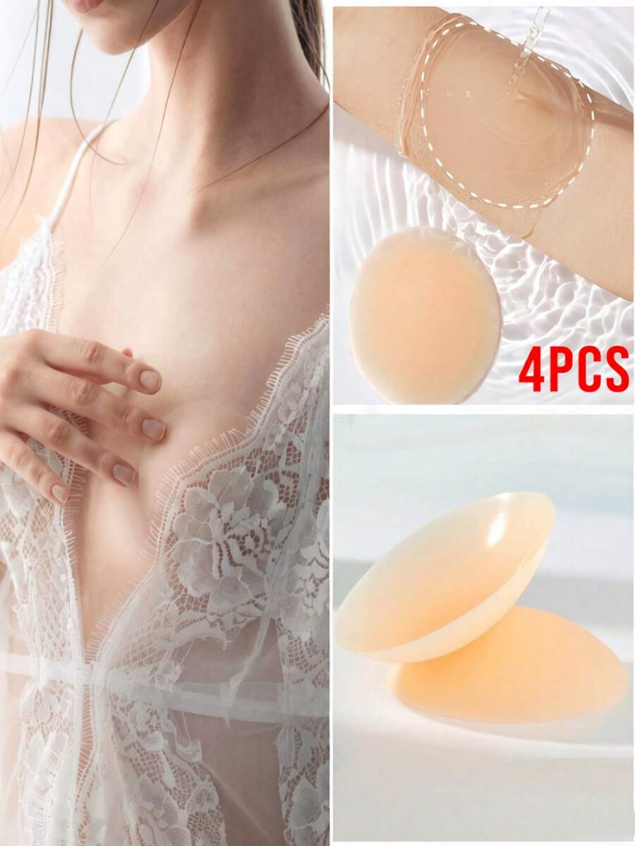 4PCS Self-Adhesive Silicone Nipple Covers, Invisible Ultra Thin Pasties, Reusable Breast Petals For Dress Swimwear Wedding Outfits - Multicolor - View 1
