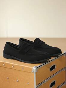 British Style Matte Brown Leather Loafers Men's Business Casual Commute Soft Sole Anti-Slip Versatile Slip-On Shoes (Polyurethane Leather) - Black - View 2