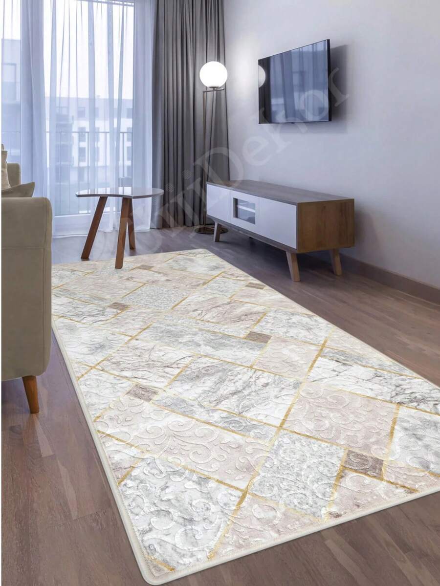 Modern Ivory Area Rug For Living Room | Soft Minimalist Contemporary Carpet Made In Turkey - White - View 1