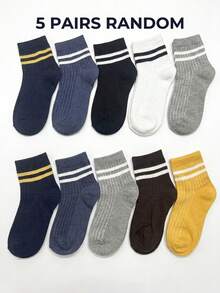 10 Pairs Striped Double Bar Multicolor Mid-Calf Socks, One Size 35-43, Couple Socks - Multicolor - View 11
