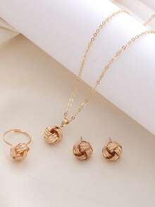 Bộ trang sức 4 món thiết kế xoắn - Bộ dây chuyền, bông tai và nhẫn kim loại hình học tối giản. - Một cỡ - Xem 6