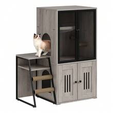 Soonbuy Cat Litter Box Enclosure Furniture,Hidden Litter Box Furniture With Shelf&Ladder,Double Litter Box Cabinet For Large Cats,Easy To Clean - Grey - View 4