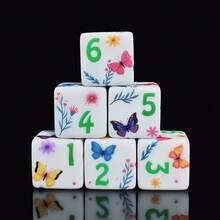 Juego de 6 dados D6 con estampado de mariposa, dados de juego de cubo de seis caras blancos, dos estilos de patrones de mariposa colorida y mariposa floral, regalo de juego de escritorio novedoso para fiestas, adecuado para niñas y jugadores - Multicolor - Ver 10