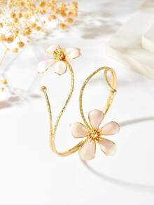 1 pieza Brazalete ajustable estilo francés con flor 3D en contraste blanco y dorado suave, adecuado para uso diario de mujeres, combinar con ropa, fiestas, eventos nocturnos, festivales, regalo - Blanco - Ver 4