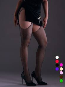 1pc Sexy Elastic 4-Way Open Crotch Tight Leggings, Full Leg Shiny Rhinestone Hollow Fishnet Tights, Women's Fashion Versatile Y2K Pantyhose, Suitable For Christmas, Halloween, Party, Gathering, Date, Socializing - Multicolor - View 42